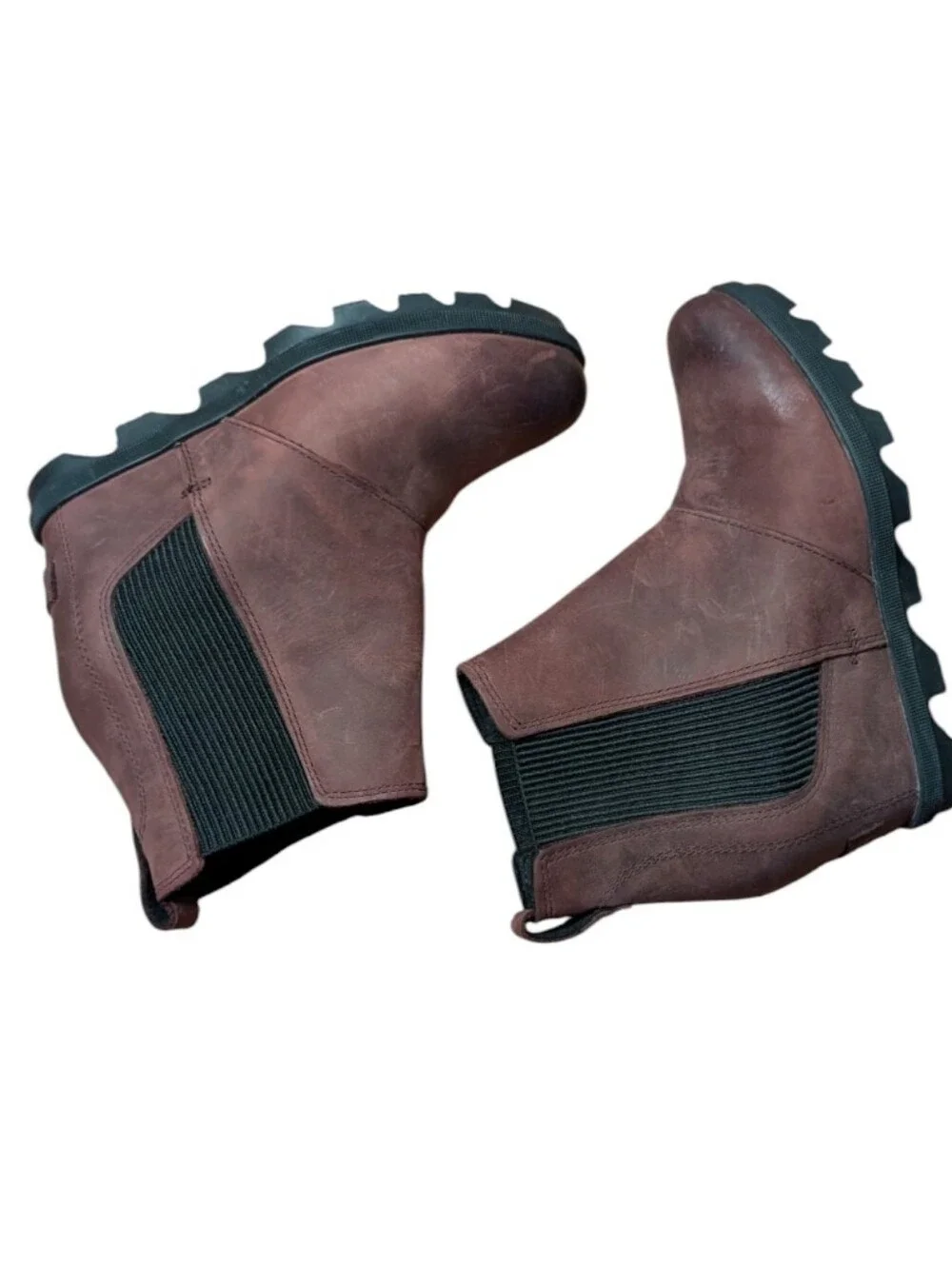Sorel Joan of Arctic Wedge Chelsea Boots Brown-burgundy Leather Waterproof 6.5